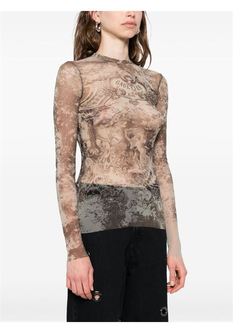 top long sleeves mesh printed médaillon donna multicolor JEAN PAUL GAULTIER | 25/03-W-TO305-M006P6965